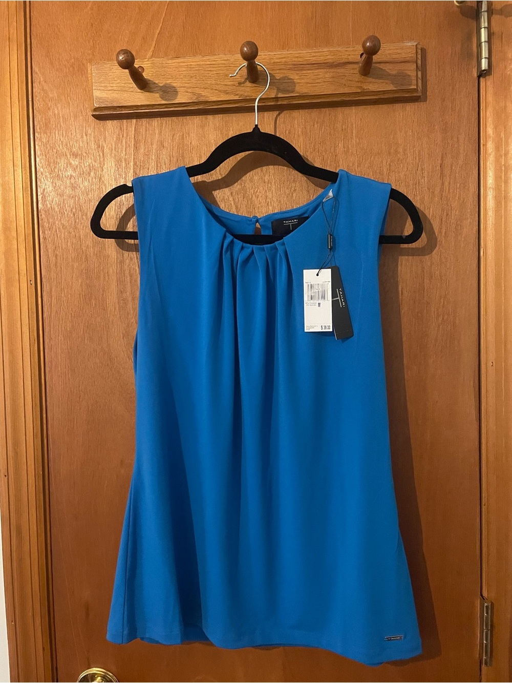 Tahari Women's Sleeveless Pleated Neck Camisole in Bright Blue